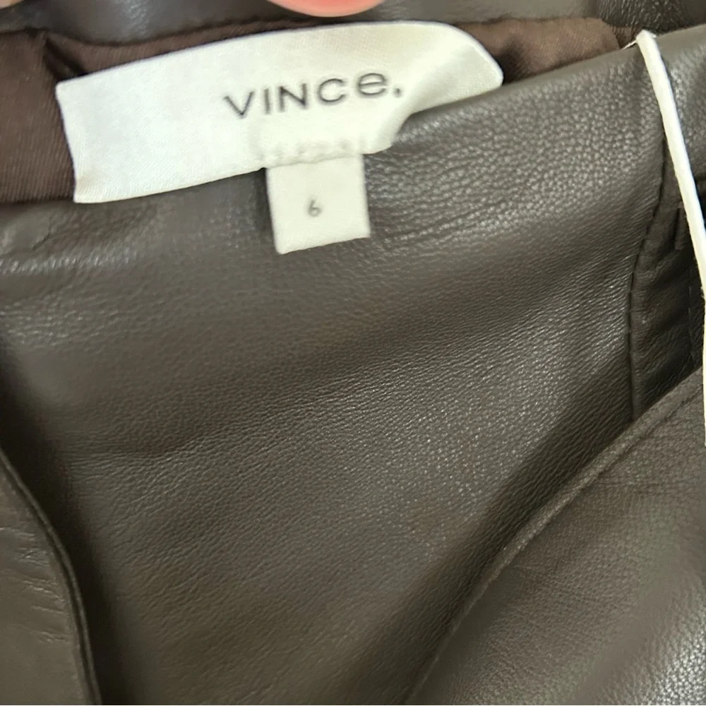 Vince BNWT gorgeous lamb skin brown leather pleated midi skirt w attached  belt. - Picture 2 of 9